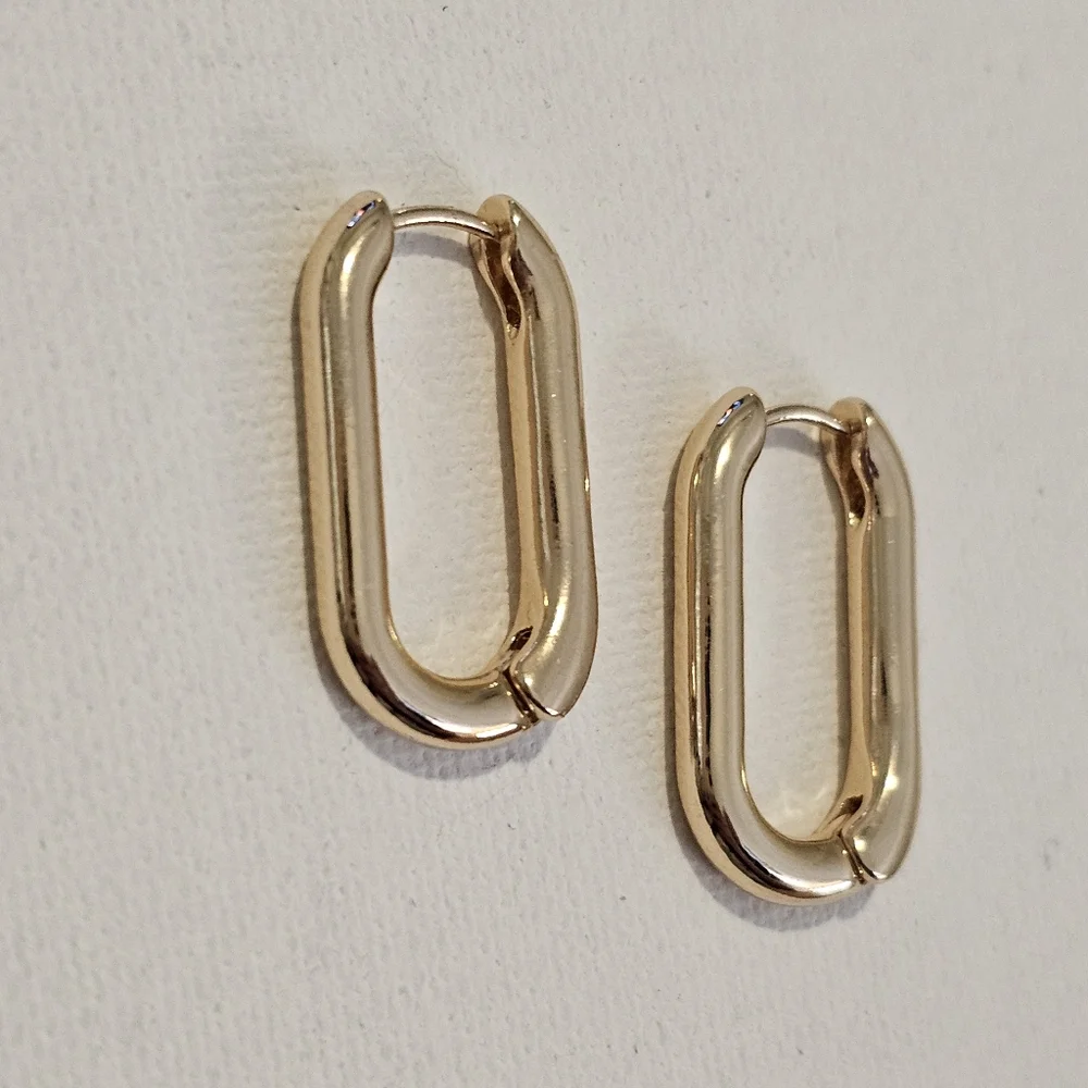 Minimalist Gold Tone Oval Geometric Hoop earrings